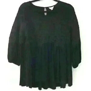 Anthropologie Black Deletta Desi Embroidered Lace 3/4 Sleeve XS babydoll Tunic